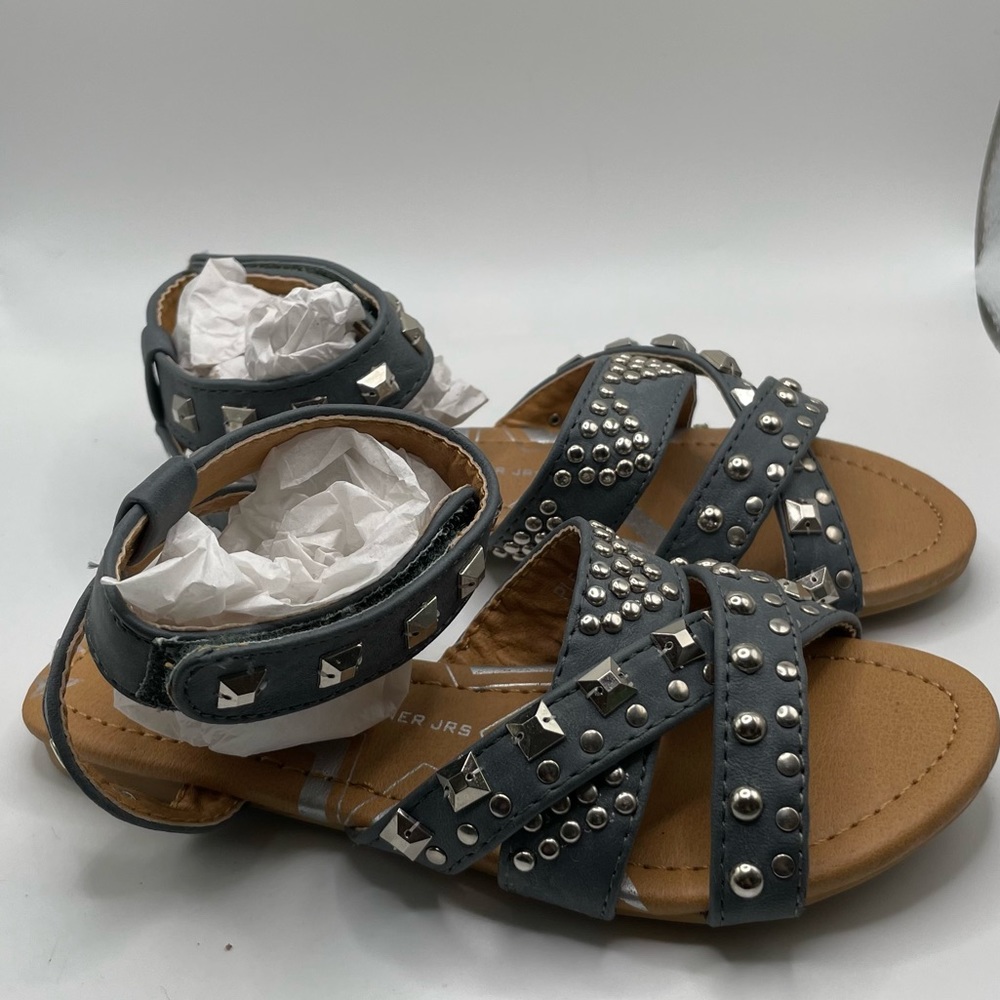 Girls Donald Pliner Jrs Grey Stud Jeweled Silver‎ Strappy Sandals, EU 29…